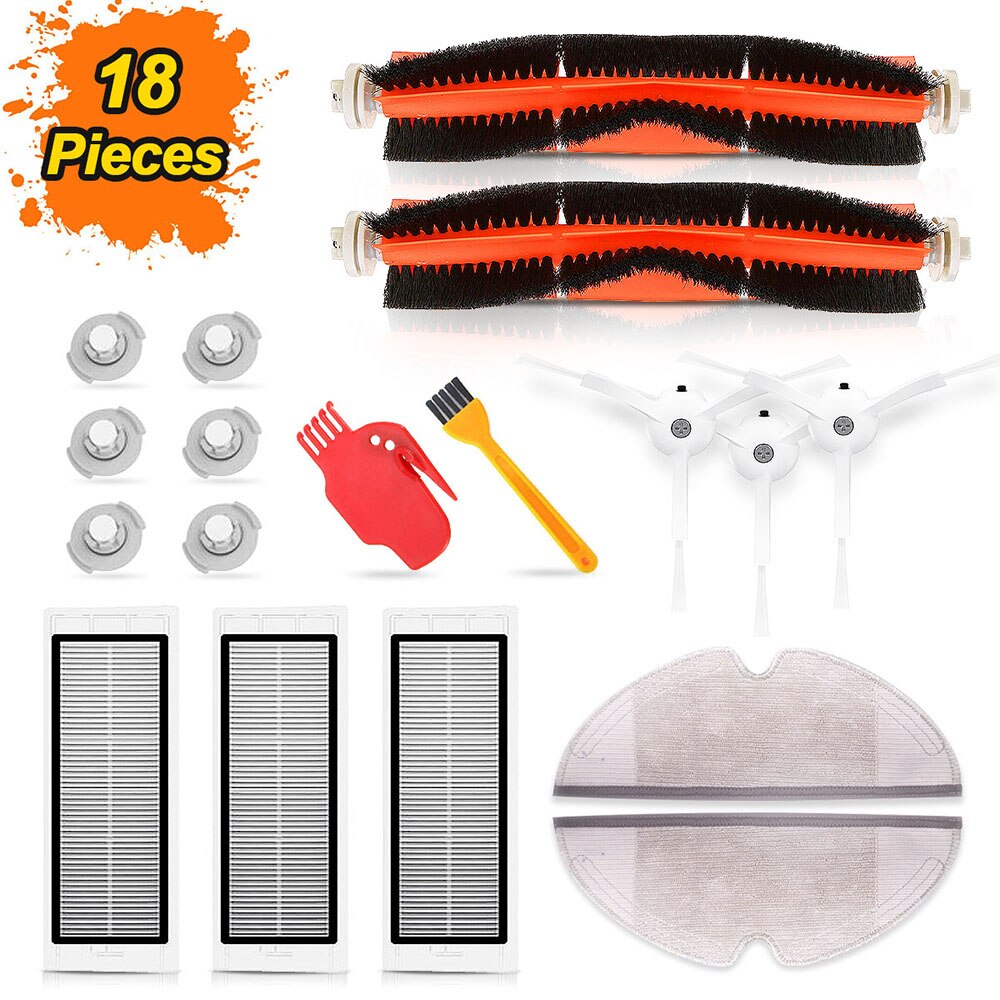 Hepa Filter Stofzuigers Onderdelen Accessoires Kits Voor Xiaomi Mi Robot 2 S50 S51 S5 S6 E20 Belangrijkste Borstel Side borstel Mop: 18pcs