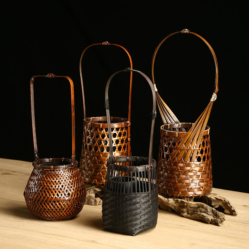 BAODETEA fiore di bambù cerimonia del tè decorazione cinese Zen sala da tè studio Hotel bambù tessitura composizione floreale cesto di fiori