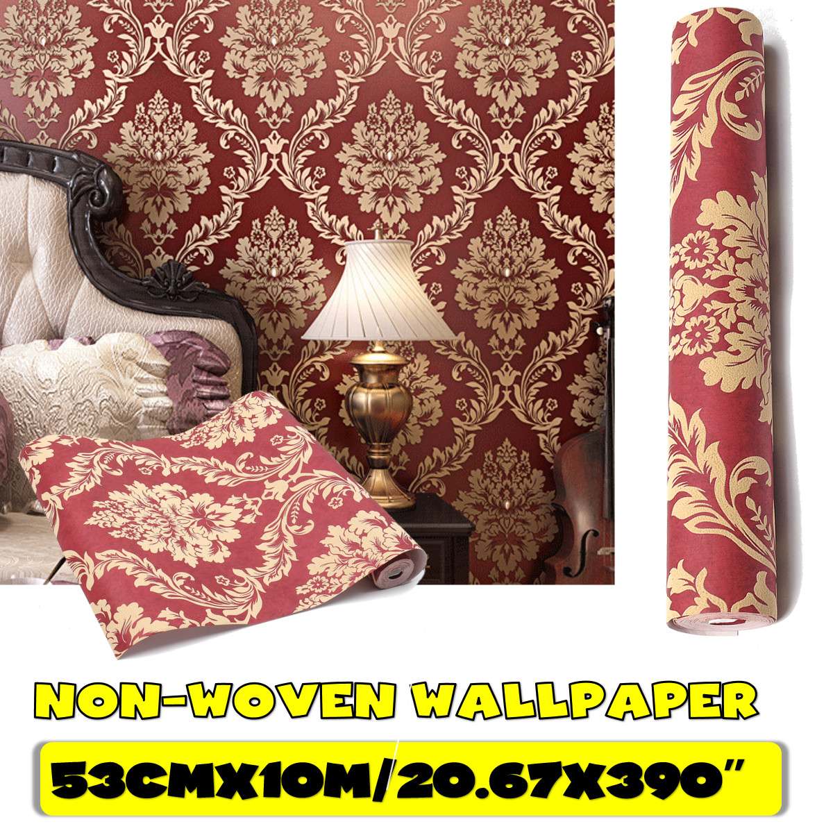 53Cm * 10M 3D Rode Wijn Europese Stijl Vliesbehang Klassieke Wall Paper Roll Wandbekleding Luxe behang