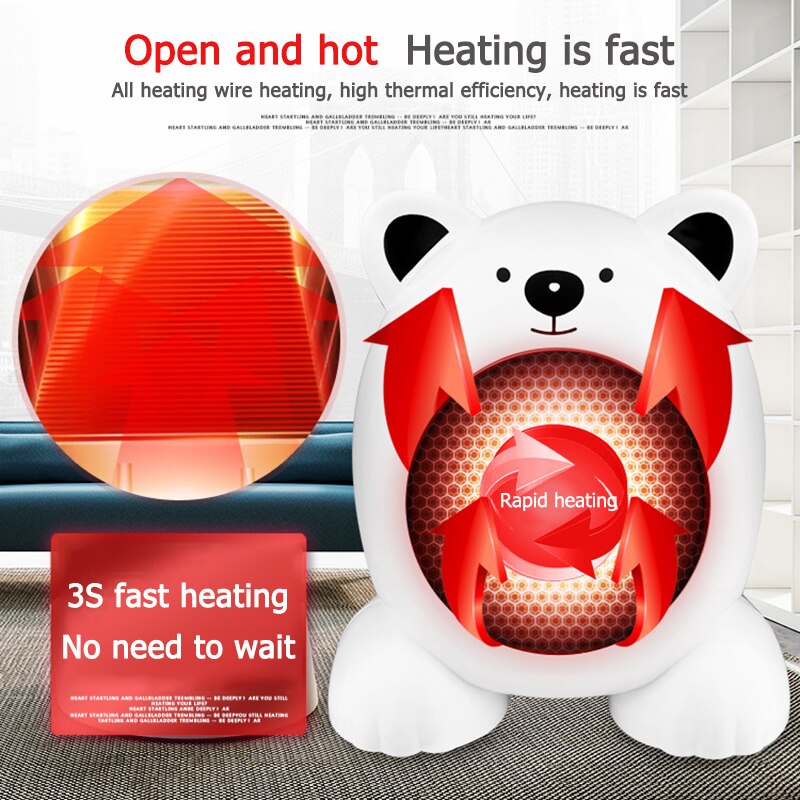 Mini Fan Heater Desktop Household Electric Heater Cartoon Bear Fast Heating fan Warm Machine for Winter Small Desktop Heaters
