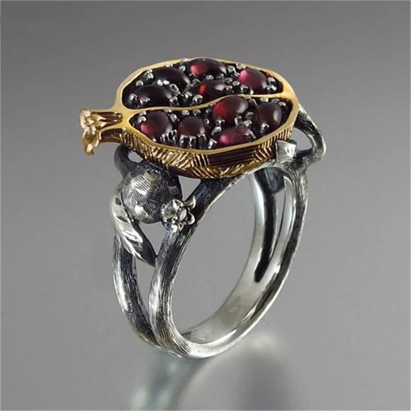 Vrouw Ring Vintage Ronde Rode Granaatappel Granaat Steen Sieraden Accessoires