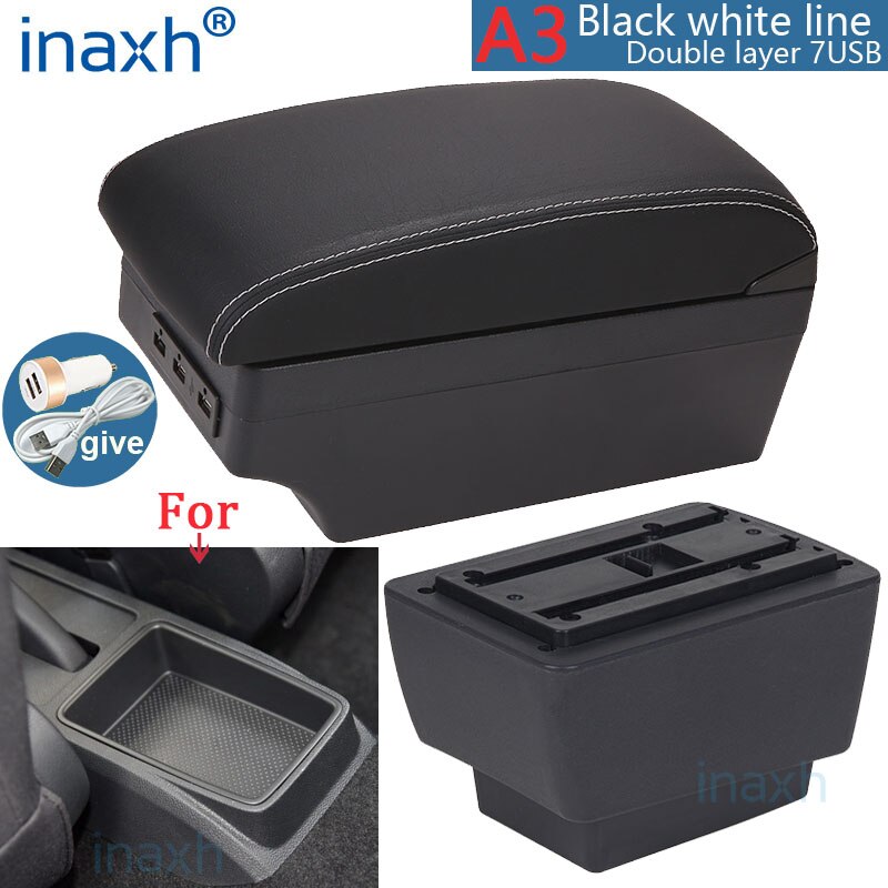For Skoda Fabia 3 Armrest For Skoda Fabia III Combi Car Armrest box Retrofit parts Storage box car accessorie: A3 black white 7USB