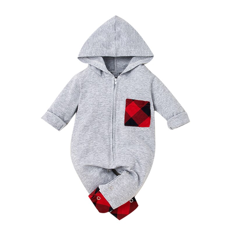 Pasgeboren Baby Kleding Met Lange Mouwen Hooded Baby Romper Patchwork Een Stuk Set Winter Baby Boy Kleding