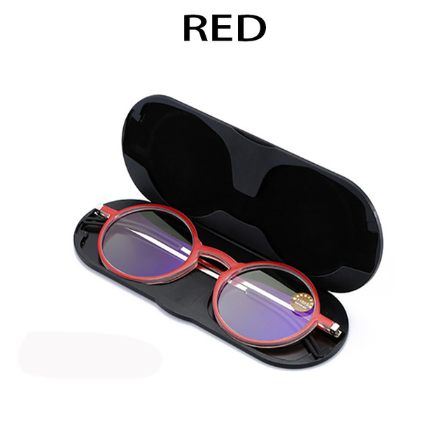 Dünne Lesebrille Protable Tasche Presbyopie Brillen Anti-Blue Ray Brillen Brillen Mit Fall Runde Brille Rahmen +2: Rot / +100