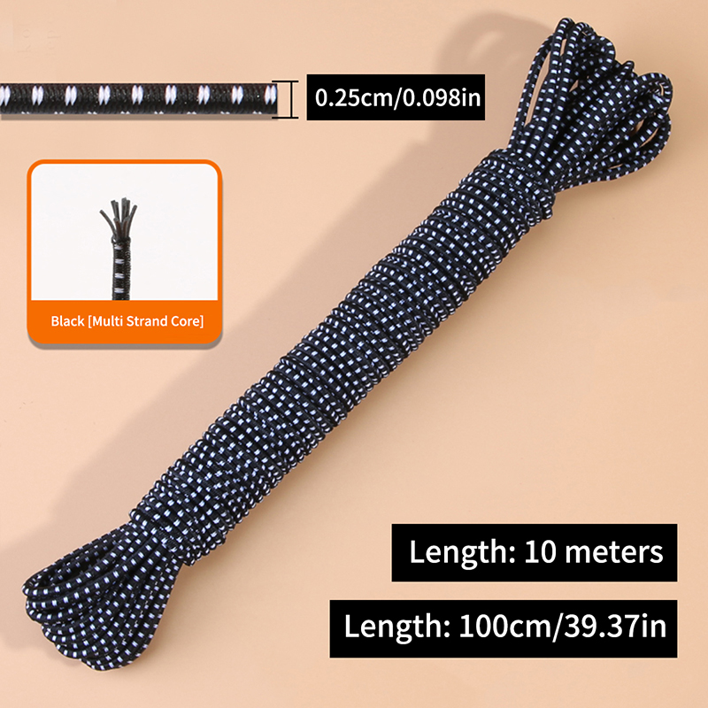 10 meter, byxor med gummiband, kläder med resårband, hög elastisk midja, tillbehör till elastiska rep, runda rep: Svart