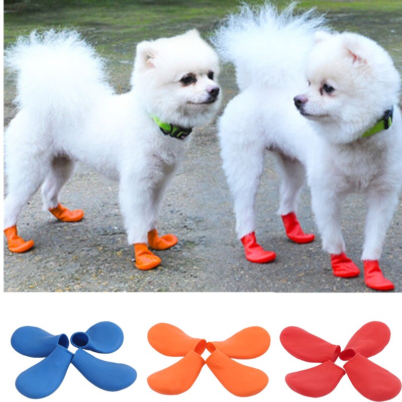 4 Stks/partij Waterdichte Winter Hond Schoenen Voor Chihuahua Ballon Type Rubber Regen Laarzen Draagbare Hond Accessoires Outdoor Schoenen Sok