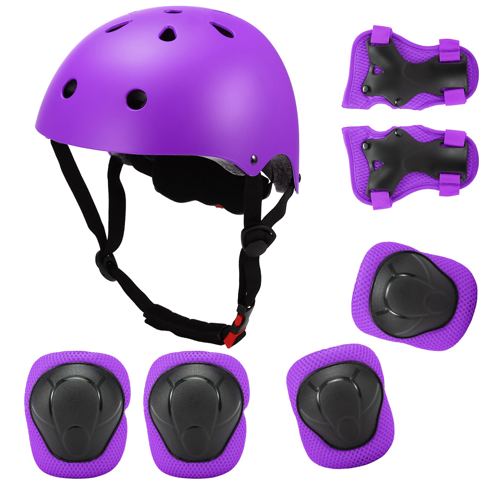 Barn 7 in 1 hjälm och kuddar set justerbara barn knäskydd armbågsskydd handledsskydd för skoter skateboard rullskridskoåkning cykling: Lila