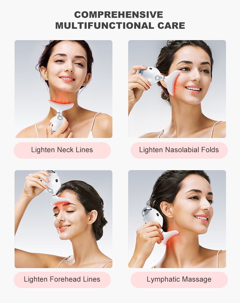 AmazeFan-masajeador de cuello Facial Led, 3 colores, fotonterapia, máquina de eliminación de arrugas de cara y cuello, Reduce el estiramiento de piel de doble barbilla