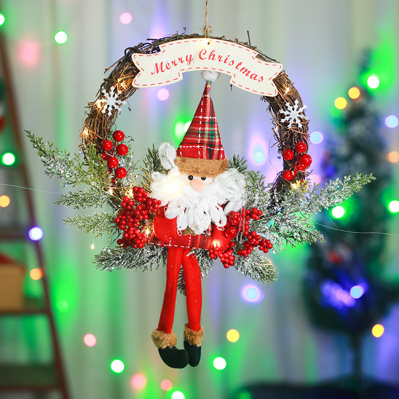 Nueva decoración navideña, corona de simulación de ratán, corona navideña, accesorios de decoración para colgar puertas y ventanas, adornos navideños: Multicolor