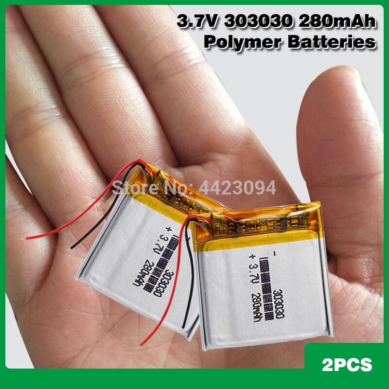 280mAh 3.7v 303030 Rechargeable Lipo Battery For GPS MP4 Camera Power Bank Tablet Electric Toys PAD DVD Lithium Polymer Battery: 2PCS