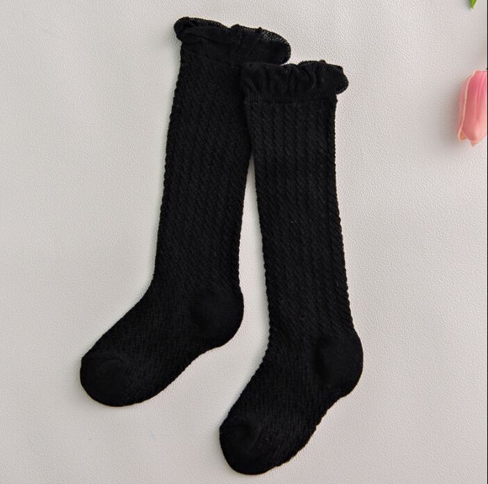 Kleur kinderen ademende sokken Katoen voor 0 Tot 4 Jaar Kids hoge knieën Sokken Gebruiken lente Herfst Zomer Been warmers jongen Meisje: 2 To 4 Year Black