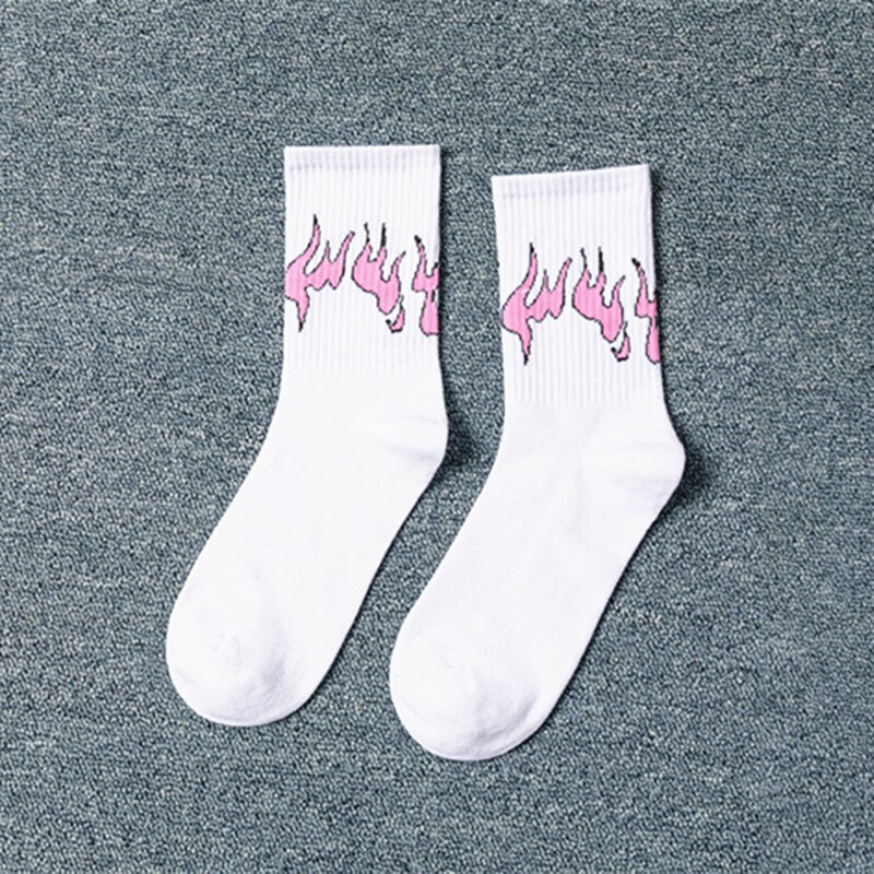 Chaussettes unisexes avec motif de flamme pour femmes, Style Hip Hop Harajuku coréen, chaussettes joyeuses pour hommes, chaussettes de Skateboard antidérapantes amusantes: 3