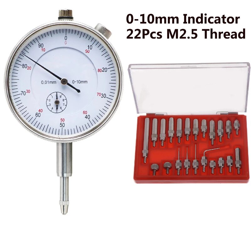 Dial Indicator 0-10mm Lug Back Test Gauge 22Pcs Steel Dial Indicator Point Set M2.5 Thread Tip For Dial &amp; Test Indicators