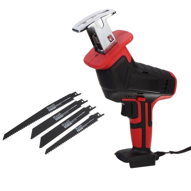 3000RPM/min Cordless Reciprocating Saw Blade Electric Saber Saw Kit For Wood Metal Chain Cutting Power Tool without Battery: Red