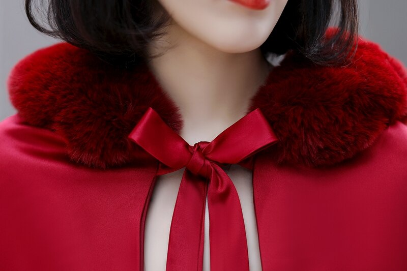 Wine Red Bridal Cloaks Hooded Faux Fur Floor Long Warm Fall Winter Wedding Cape Bride Accessories