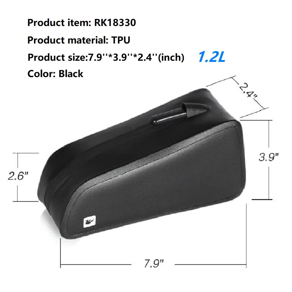 Rhinowalk Bike Front Tube Bag Waterproof Bike Frame Bag Black MTB Pannier Packing Pouch Cycling Accessories: RK18330-1.2L