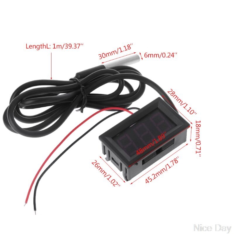 0.56&quot; DS18B20 Digital Thermometer Waterproof Temperature Sensor Probe DC 12V 24V M22 20