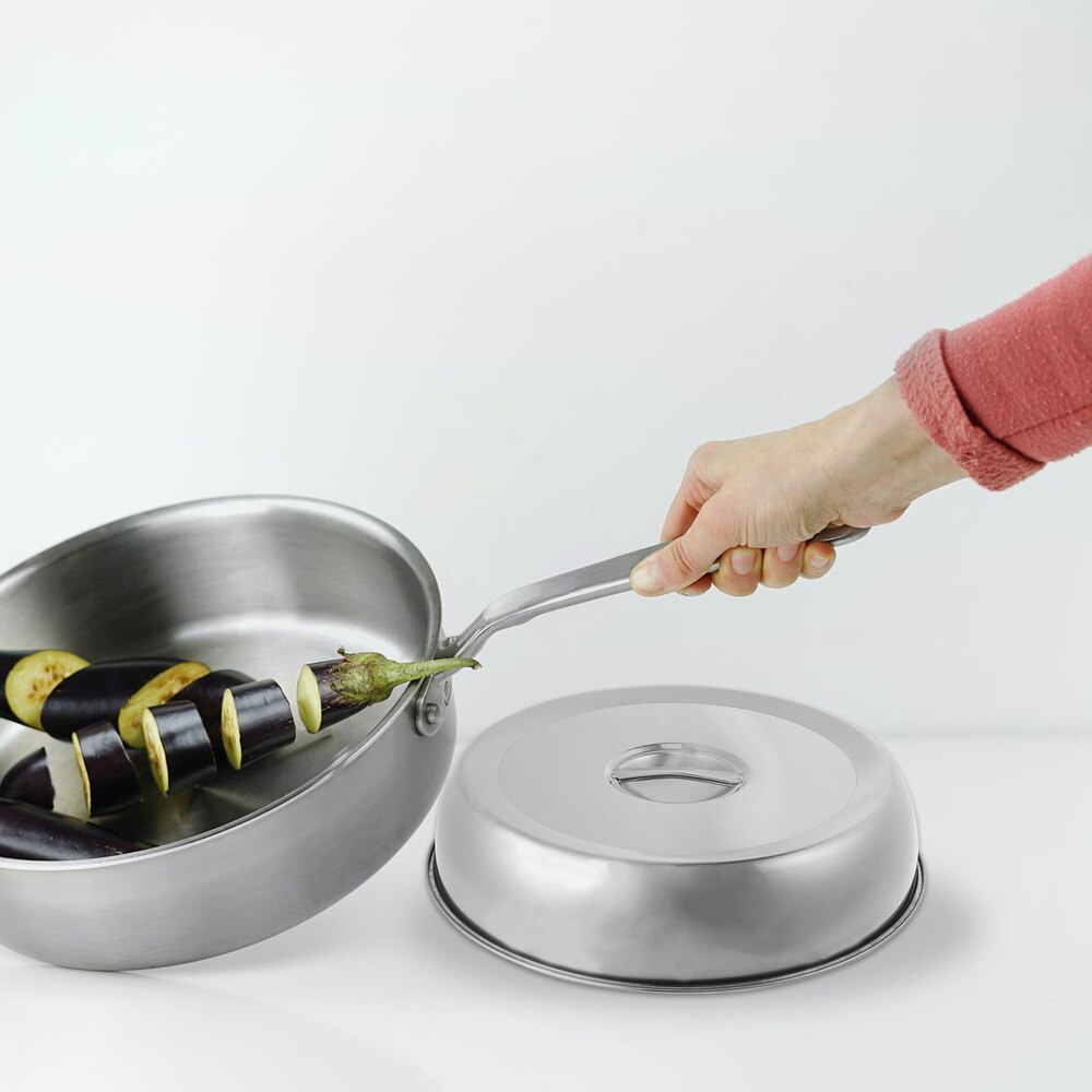1Pc Stainless Lid Round Lid Universal Lid Pot and Pan Cover with Handle for Flat (Silver 24 CM)
