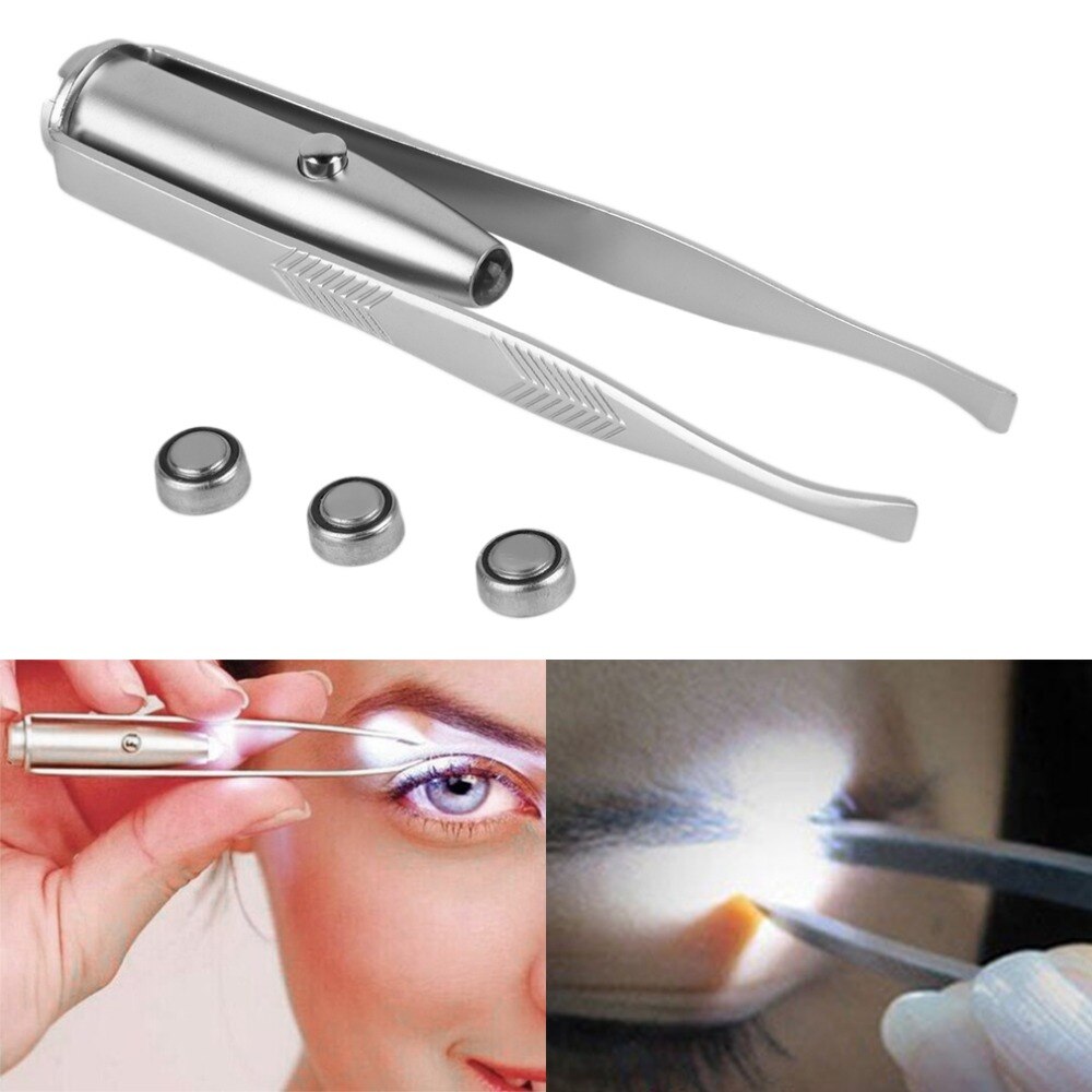 Utensilio de acero inoxidable con luz LED para quitar cejas, utensilio para eliminar el vello Facial, pinzas para cejas, herramientas cosméticas de maquillaje de