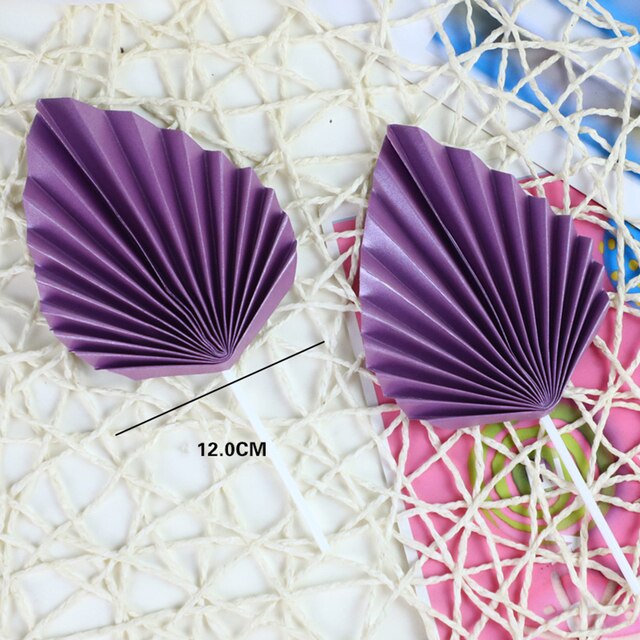 2Pcs Papier Fan Cake Topper Gouden Palm Leaf Verjaardagsfeestje Decoratie Verjaardag Taart Insert Picks Topper Vlaggen Cake Decorating tool: Purple