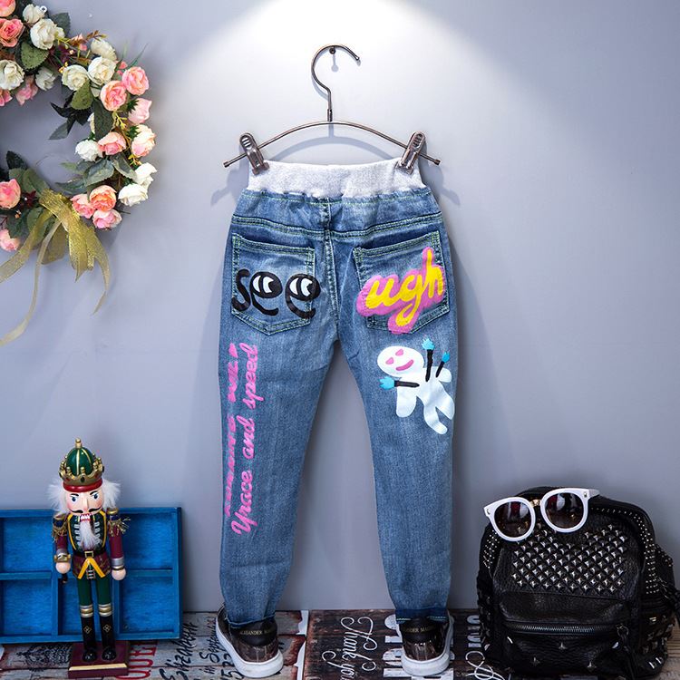 Forår og efterår afslappet jeans børn tegneserie graffiti vilde bukser bukser