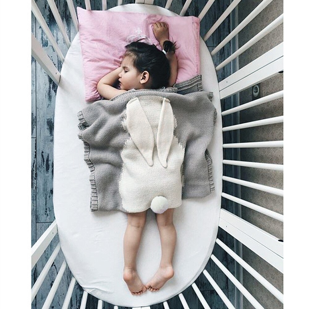 Låt oss göra 1pc babyfiltar linda babysjal stickad filt för spädbarn kanin tecknad rutig spädbarnssängkläder linda
