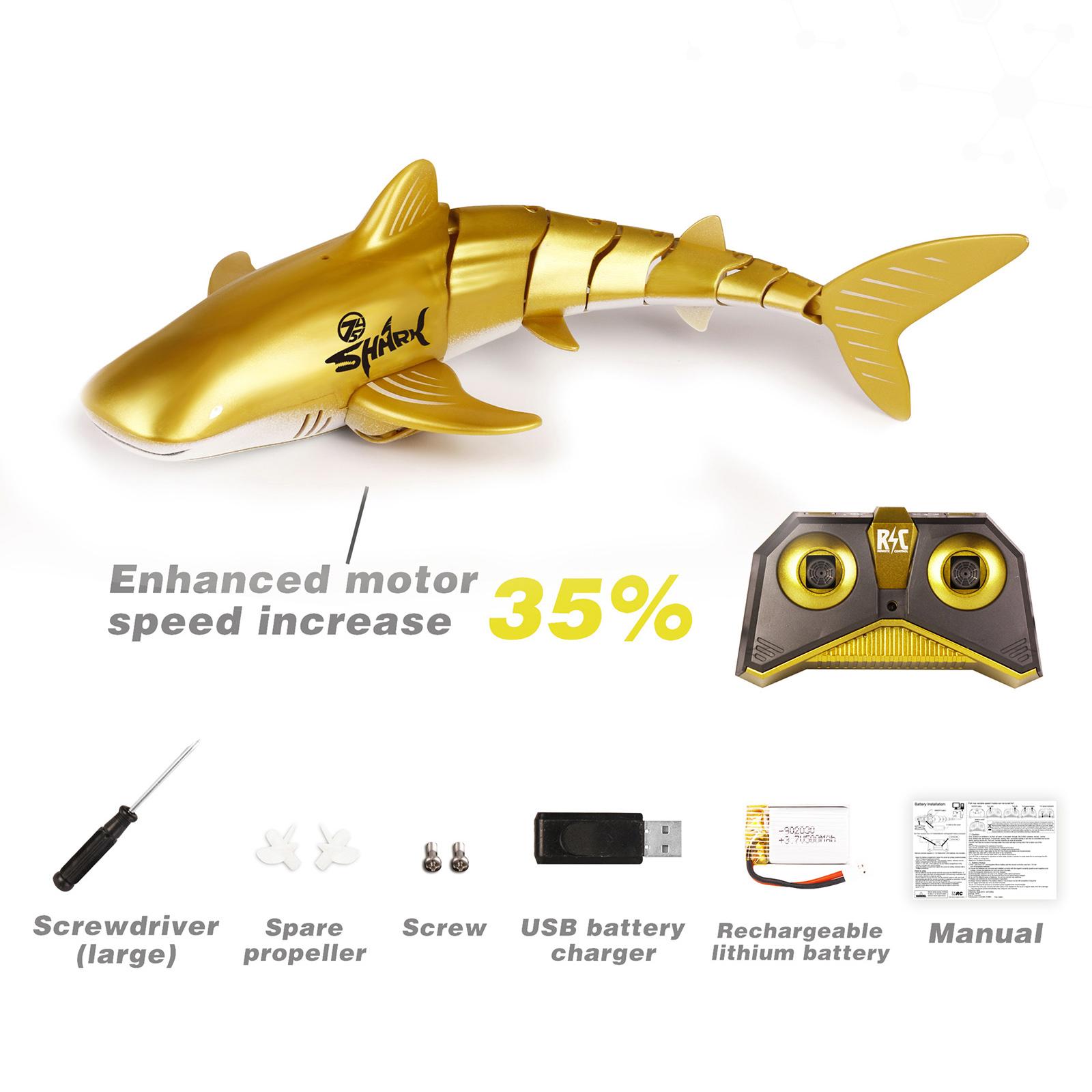 Realistic Remote Control Shark with Light RC Shark Water Pool Bathtub Toy: Gold 2 Battery