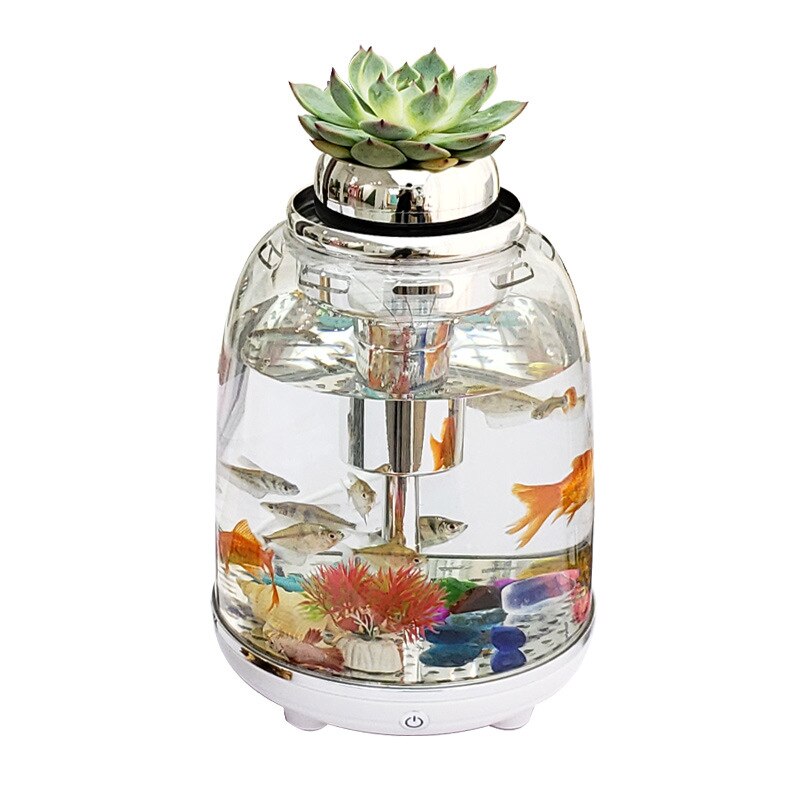 Mini Aquarium rond en PC, Table d&#39;aquarium de 5,5 l, petit Aquarium de paysage, seau de filtrage automatique, avec lumière LED