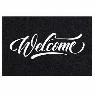 Tapete deocorativo para porta frontal, tapete para casa, exterior, interno, preto, de fibra de poliéster, antiderrapante, tapete para chão, sapatos tapetes: Welcome Black