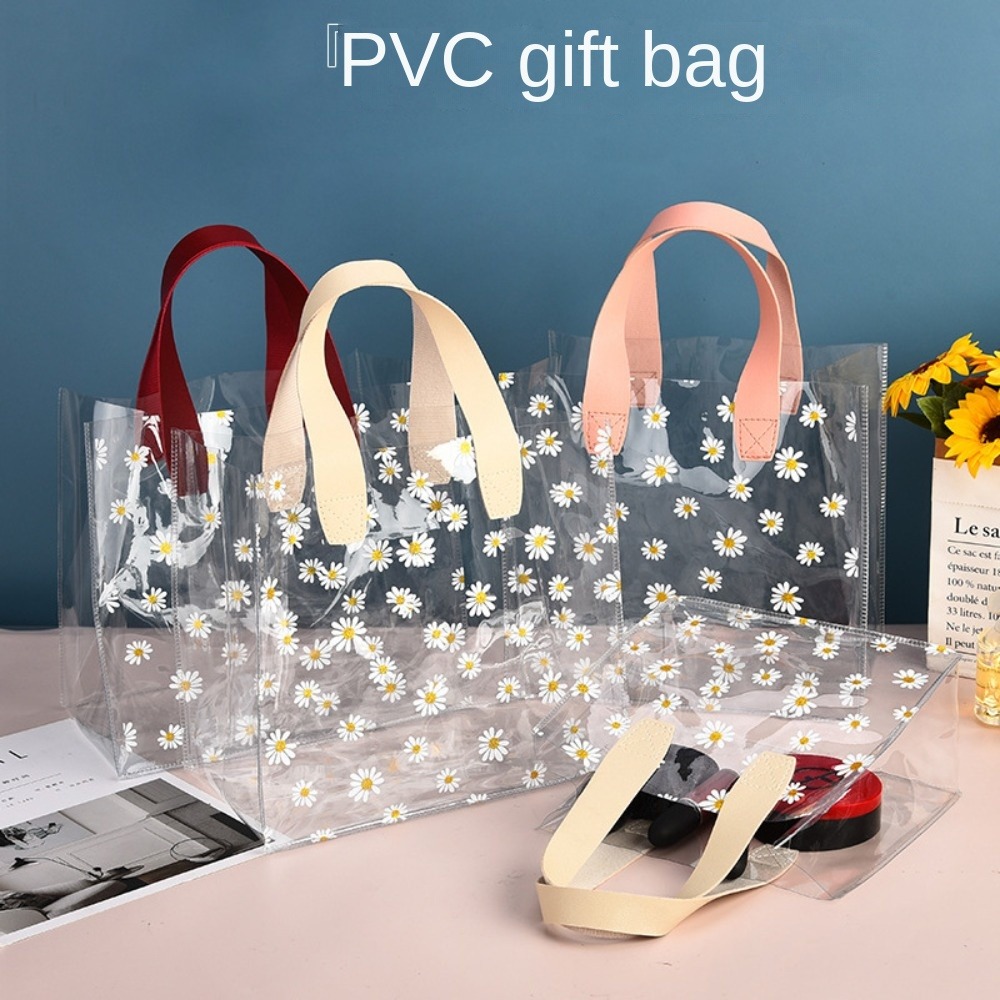 Transparent Klar Toteväska PVC Handtag Transparent Shoppingväskor Liten Daisy Handväska