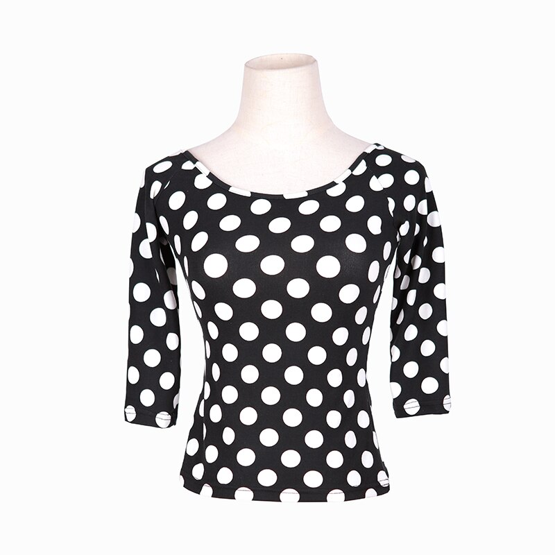 Camisetas de práctica para adultos bailarín latino, ropa de baile moderno con cuello redondo de punto blanco para mujer, Rumba, Tango, Samba, Salsa, VO1312