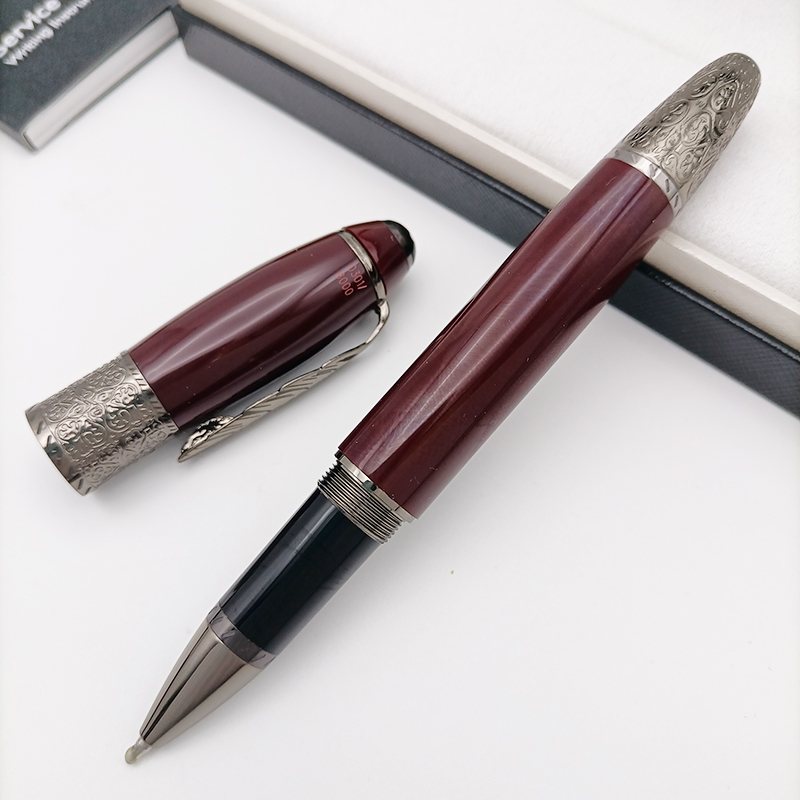 Luxe rollerball balpen met vulpen, model mb, esdoornblad op penclip, schrijfwaren voor zakelijk gebruik, school, kantoor.: Marineblauw / Bruin