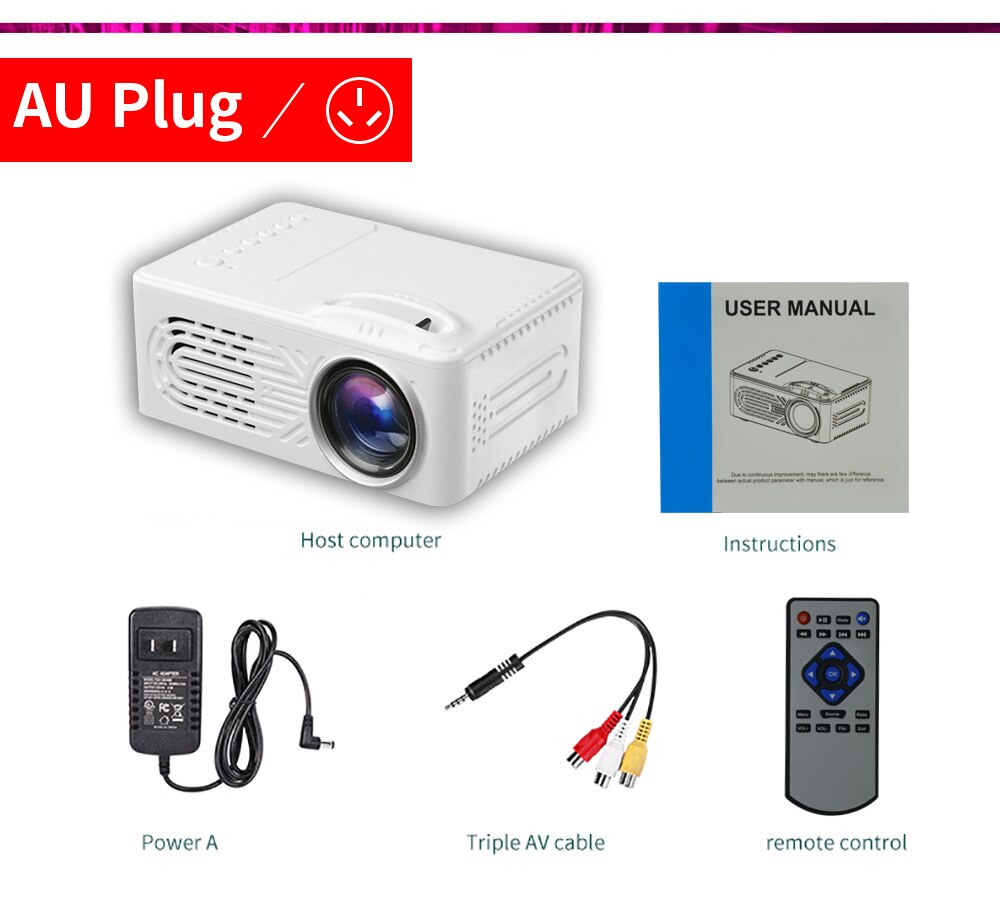 Veidadz 814 Mini Projector Ondersteunt 1080P Hd Afspelen Draagbare Led Projector Met Usb Ingebouwde Luidspreker Home Media speler: White AU Plug