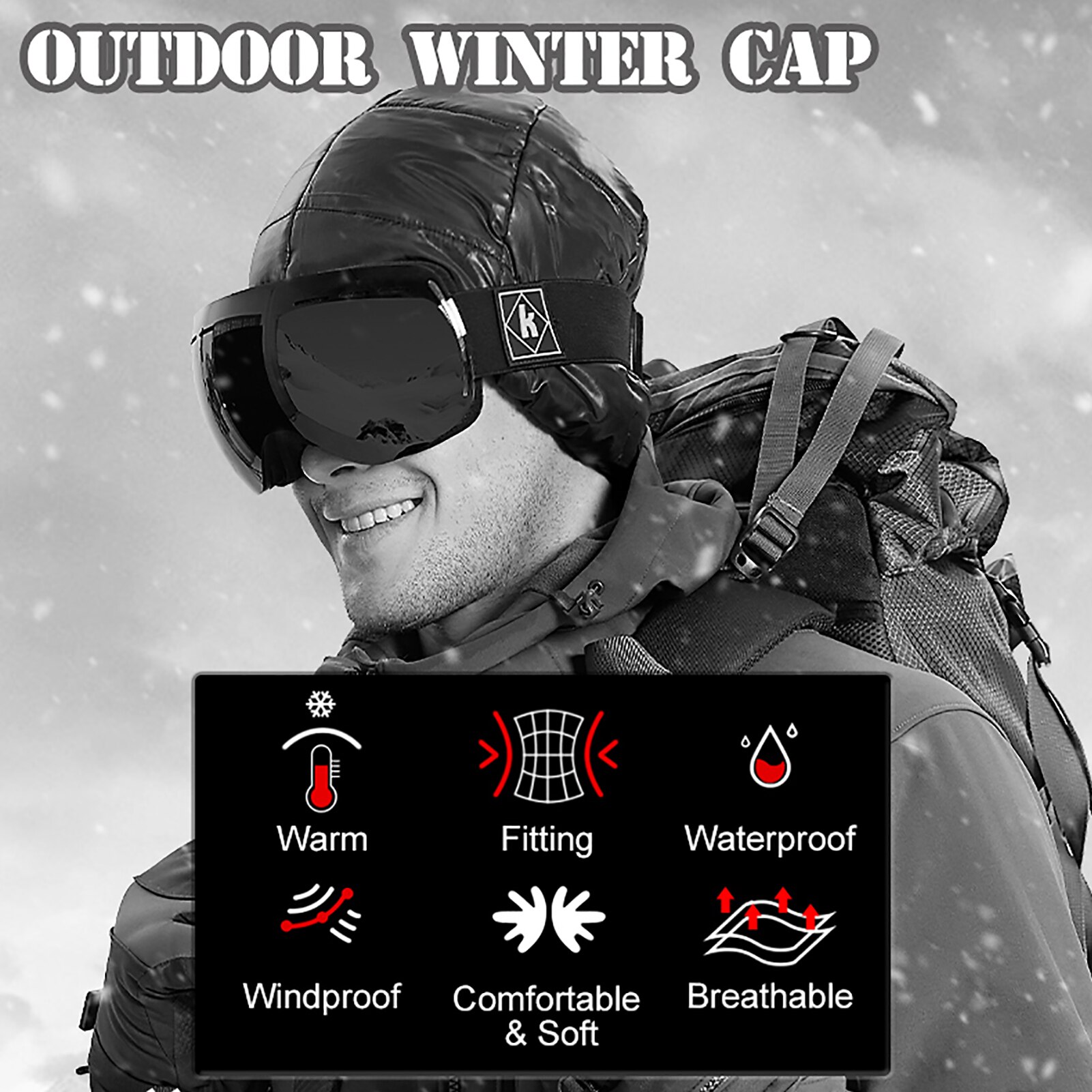 Män kvinnor utomhus vintermössa tjock fleece varm vattentät vindtät cykling skridskoåkning skidåkning mössa cykelhjälm innermössa