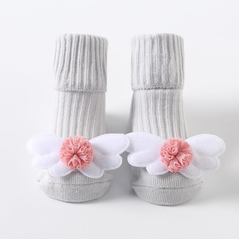 Cute Wings Flower Newborn Baby Socks Knitted Baby Boys Girls Socks Soft Winter Warm Infant Toddler Anti-slip Floor Socks: grey