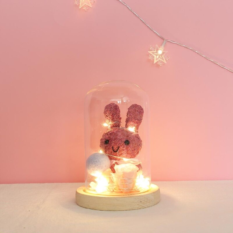 Cute Seaweed Bunny in Glass Dome with LED Light Va... – Vicedeal