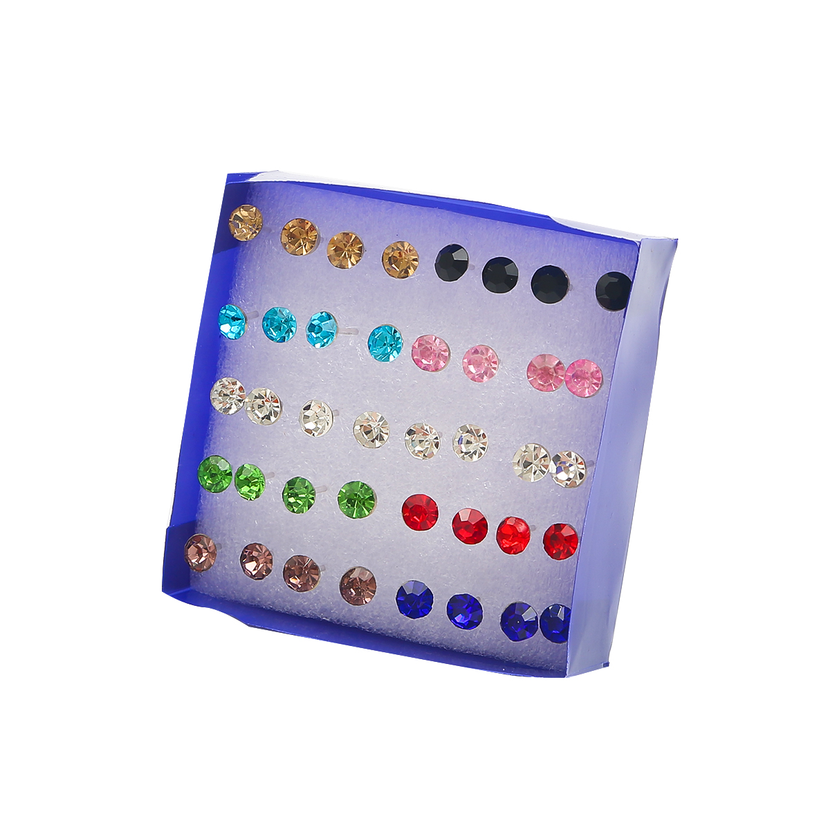 Juego de pendientes pequeños de perlas de cristal para mujer, aretes de diamantes de imitación, accesorios de joyería, bola, 2,5-6mm, 12 pares, 20 pares: Chapado en zinc azul