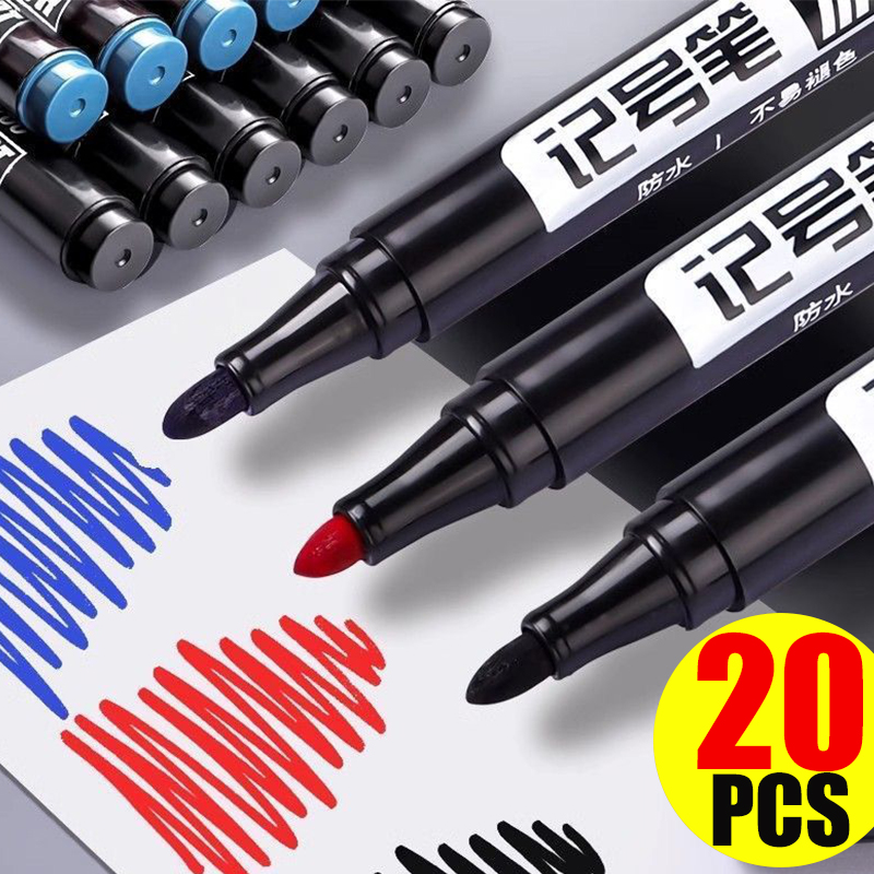 20-1Pcs Permanent Marker Pen Manga Drawing Markers Black Blue Red Ink Sketch Pens Oil-Based Waterproof Pen Stationery Supplies