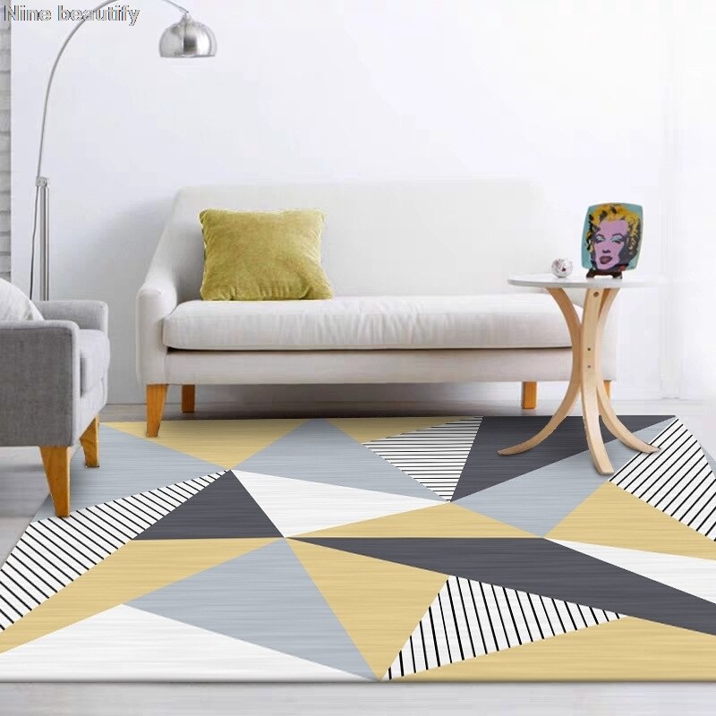 Nordisk tæppe gul grå geometrisk computerstol skridsikker garderobe gulvmåtte tæpper til stue børn soveværelse tæppe