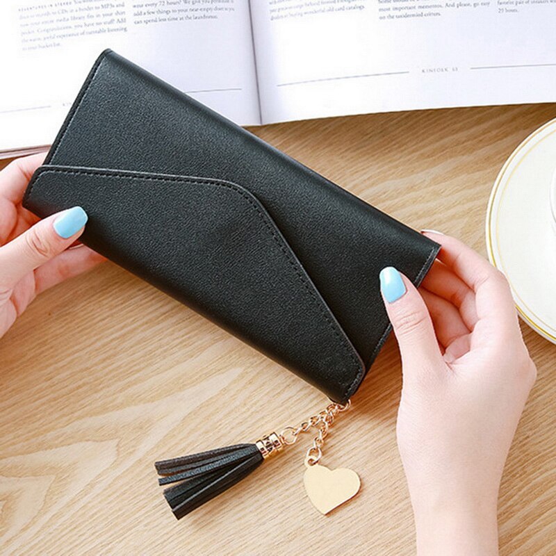 Litthing Pu Leather Women's Long Wallet Credit Card Clutch Purse Women's Wallet Matte Card Bag Buckle Multi-function Wallet: black B