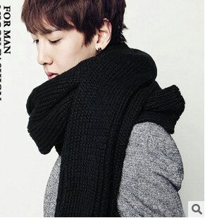 Mandlig vintervarmer sort marineblå gråfarvet akrylstrikkede tørklæder til herrer: Sort