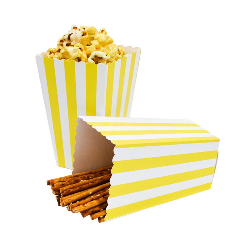 12 stk farverige stribe papir popcorn kasser bryllup dekoration pop majs favor poser jul fødselsdagsfest forsyninger: Gul