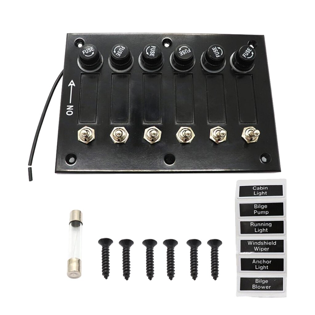 6 Gang Toggle/Rocker Switch Panel &amp; 5A Fuses DC 12/24V For Marine Boat Caravan RV Yacht Camper Truck Trailer ABS Waterproof