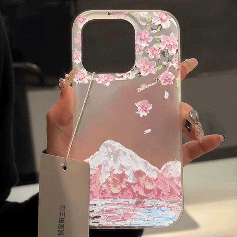Mobilskal med japansk körsbärsblomma och berget fuji till 11 16 15 14 13 12 pro max xs  xr 7 8 plus  se2020 mjukt tpu-skal