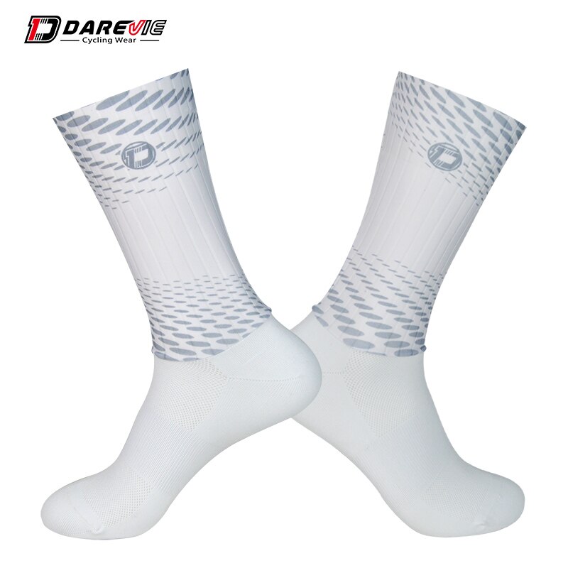 Fietssokken hoge snelheid aero racefietssokken dubbele gelstrips antislip fietssokken mtb race dames heren eu m maat cool dry: Wit
