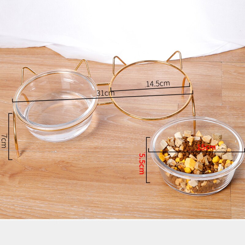 Ciotole doppie per gatti ciotola in vetro trasparente per animali domestici con supporto rialzato alimentatore d'acqua per alimenti per animali domestici antiscivolo per ciotola per alimenti per animali domestici per cani gatto