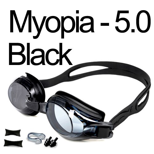 Swimming Goggles Myopia Anti-fog UV Swimming Glasses Men Women Silicone Diopters Swim Sports Eyewear Optional Case: - 5.0 Black