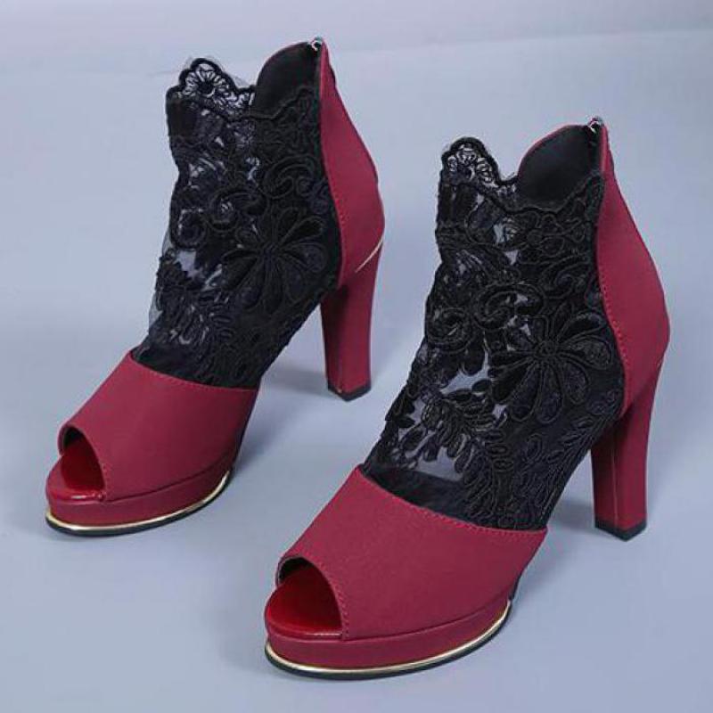 Sandales à talons grossiers, chaussures de bal de mariage Sexy, en gaze, maille étanche, européennes et américaines, printemps et été