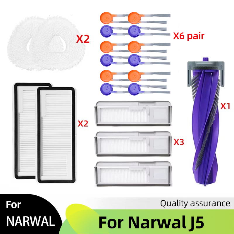 Fit For Narwal J5 Spare Parts Main Side Brush Cover Hepa Filter Mop Cloth Dust Bag Accessories Consumables: WHITE