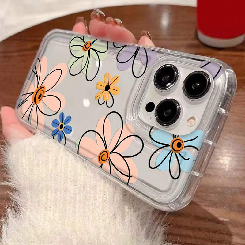 Bloempatroon Beschermende Transparante Case Voor iPhone 16 15 14 Pro Max 11 12 13 Mini 16E 7 8 Plus X XR XS Schokabsorptie Cover